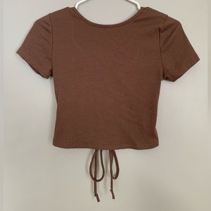Brown Backless Tie Shirt